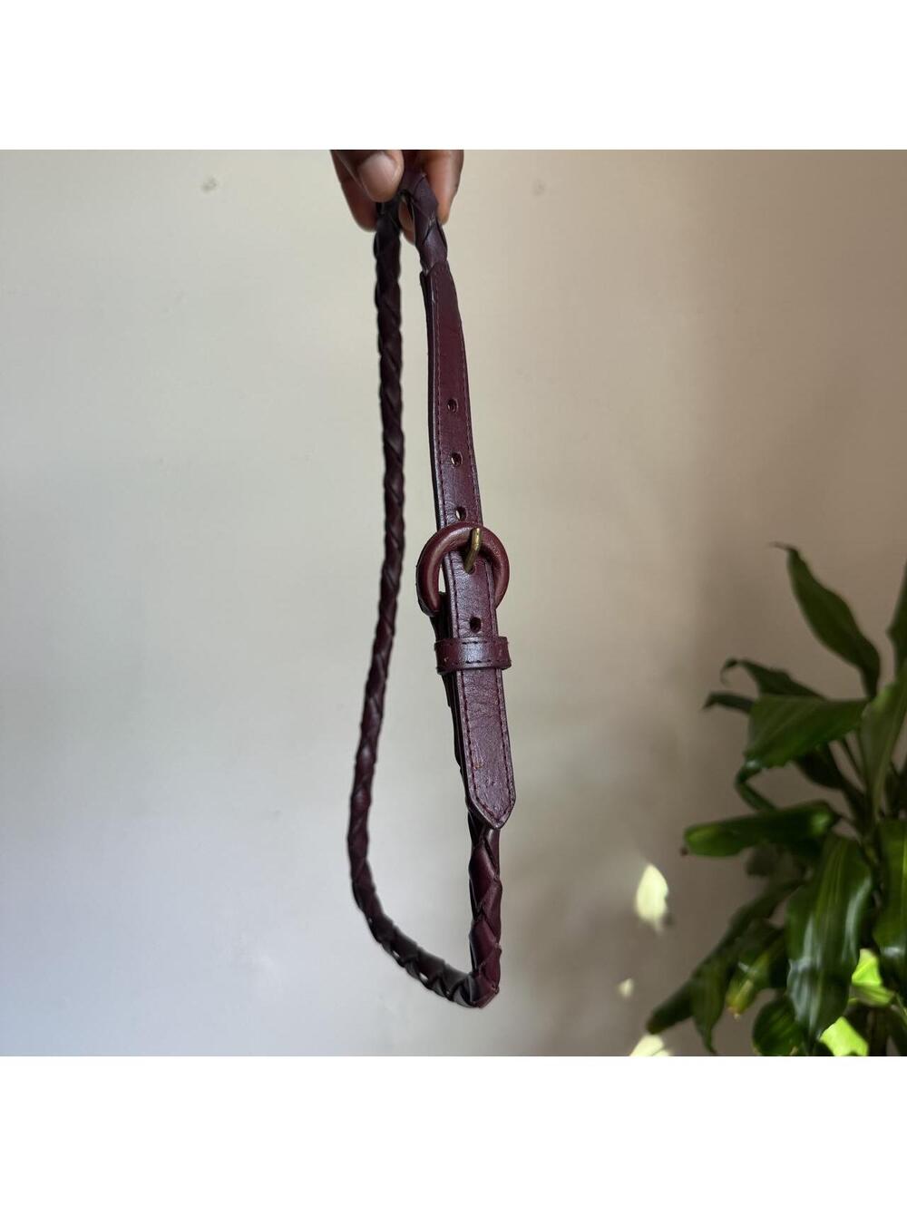 90s oxblood burgundy braided leather mini belt Fits S-M
